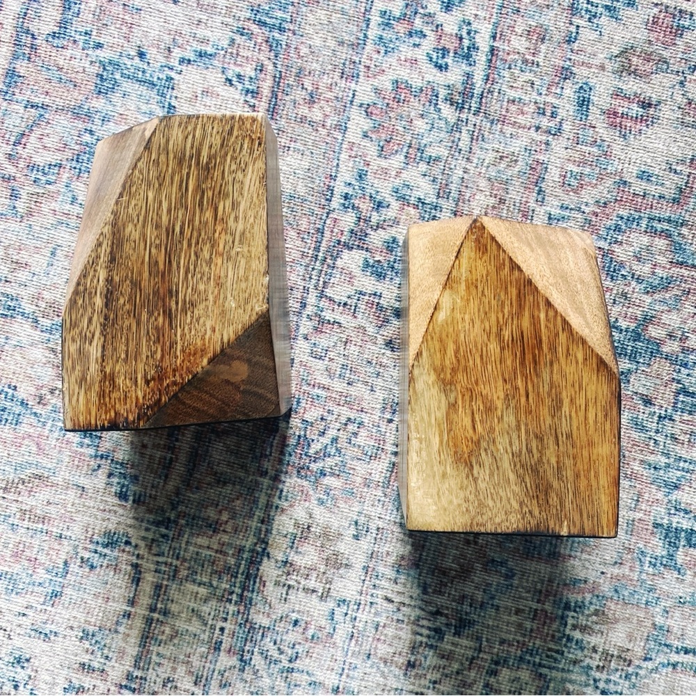 Geometric wooden book ends